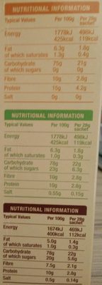Hot & Steamy Porridge Oats nutrition facts table
