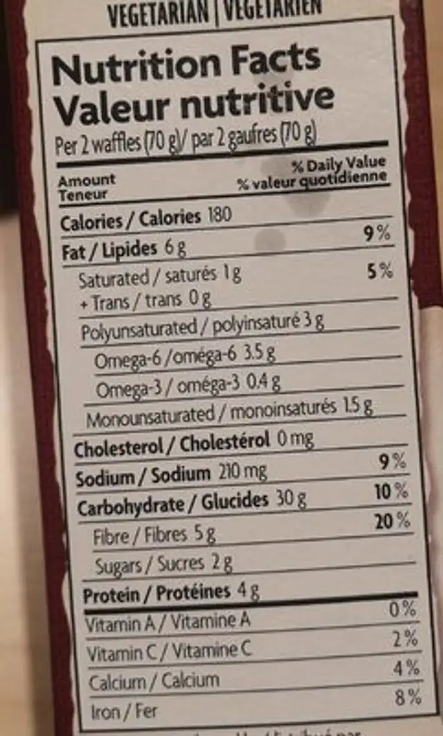 Grains anciens gaufres nutrition facts table
