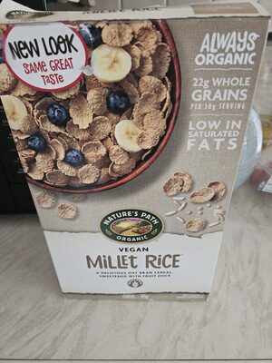 Nature's path, fruit juice sweetened millet rice cereal with oatbran