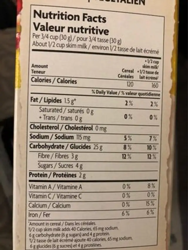 Whole O's Cereal nutrition facts table