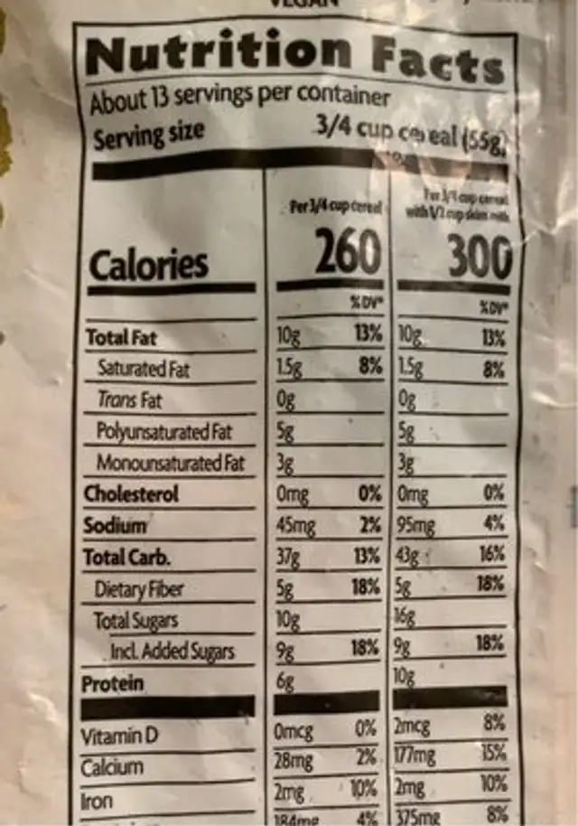Pumpkin Seed & Flax Granola nutrition facts table