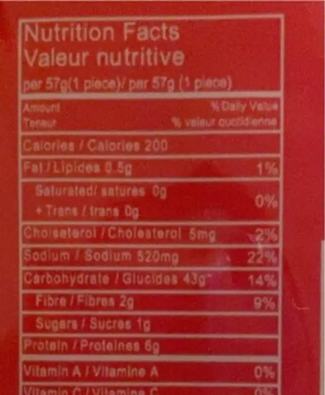 « Longlife » instant noodles nutrition facts table