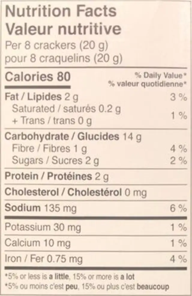 Olive Oil & Rosemary Crackers nutrition facts table