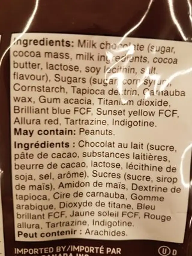 Format pour plats à bonbons ingredients label