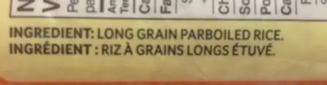 Riz à grains longs ingredients label