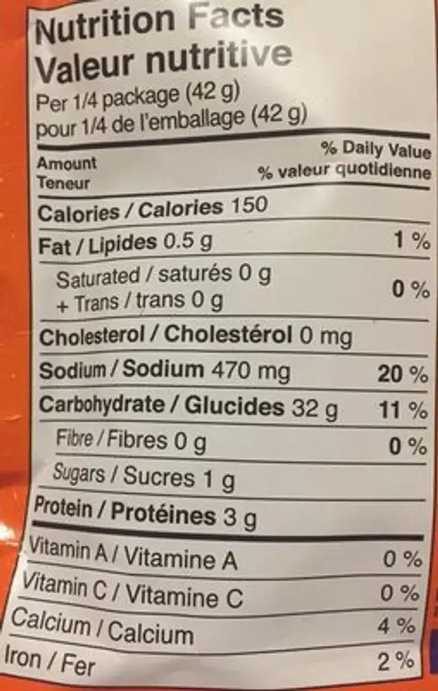 Riz saveur poulet champêtre nutrition facts table