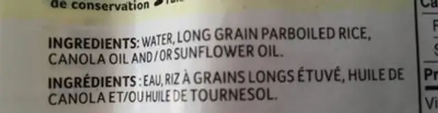 Riz bistro express ingredients label
