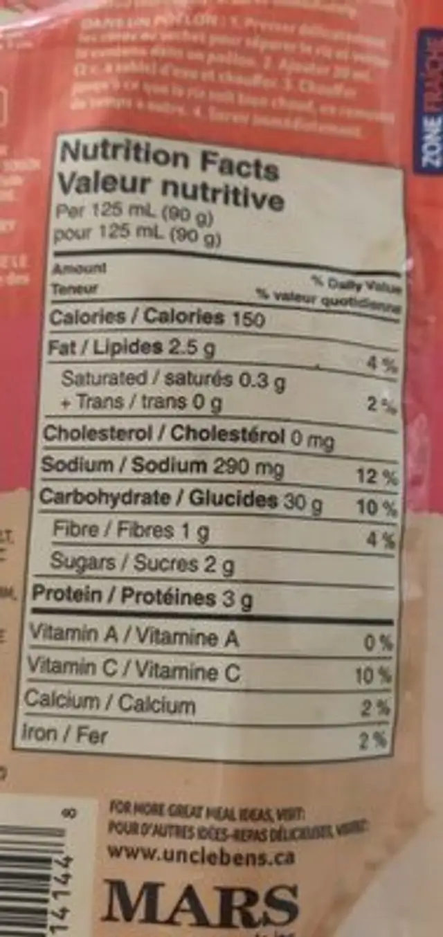 Bistro Express saveur de tomate et fines herbes nutrition facts table