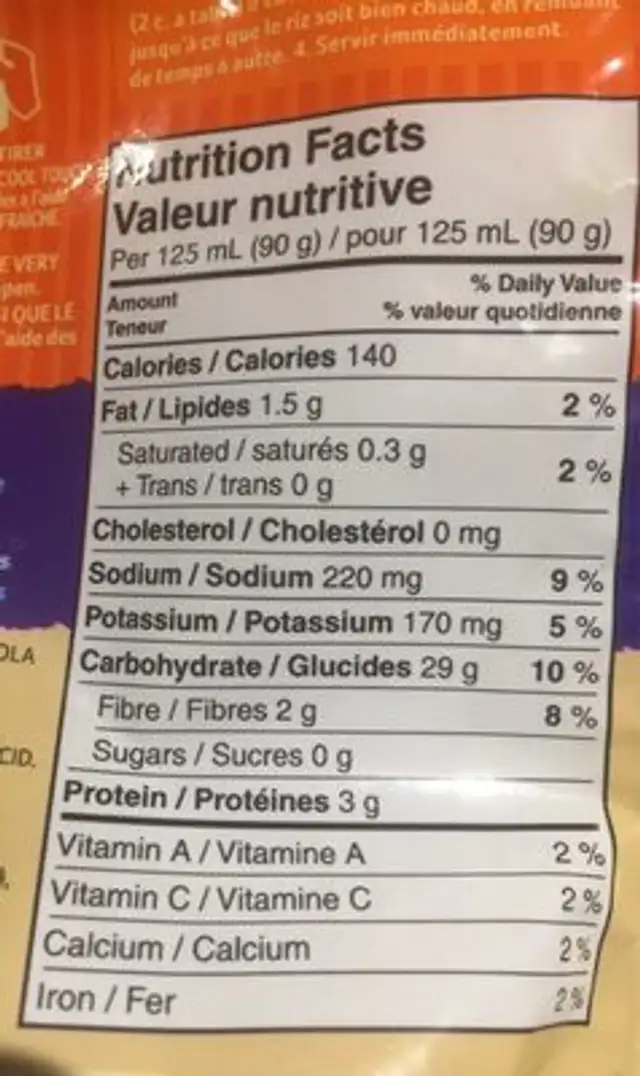 Riz grains longs et riz sauvage à l'arôme d'ail rôti nutrition facts table