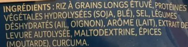 Riz Sélection Naturelle (ail Et Beurre) ingredients label