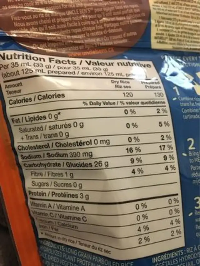Riz Sélection Naturelle (ail Et Beurre) nutrition facts table