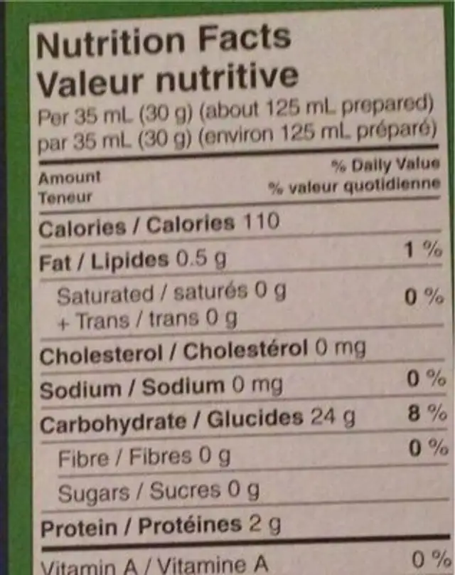 Riz à grains longs nutrition facts table