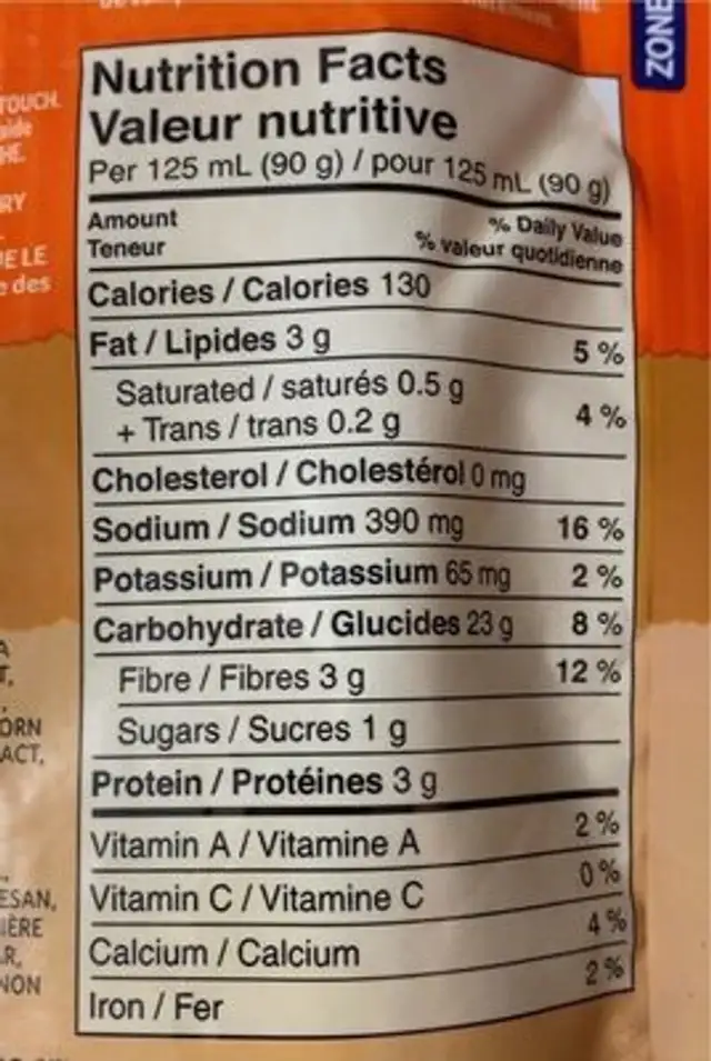 Bistro express nutrition facts table