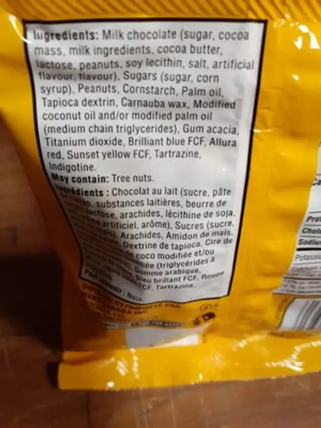 M &M'S Bonbons Au Chocolat Au Lait Arachide ingredients label