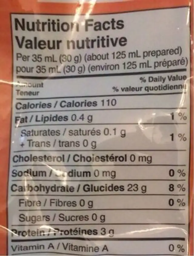 Riz basmati nutrition facts table