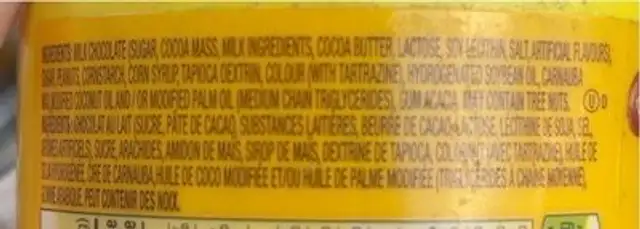 Peanut M&M's nutrition facts table