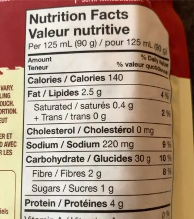 Caribbean style wholegrain rice nutrition facts table
