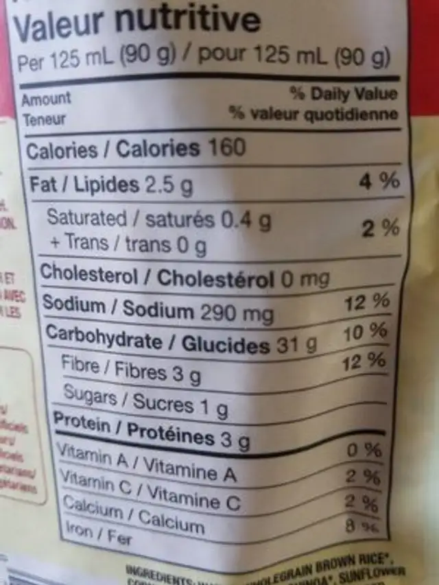 Spanish style wholegrain rice nutrition facts table
