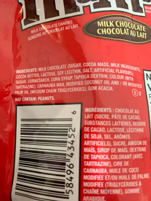 Red & White Oh Canada! ingredients label