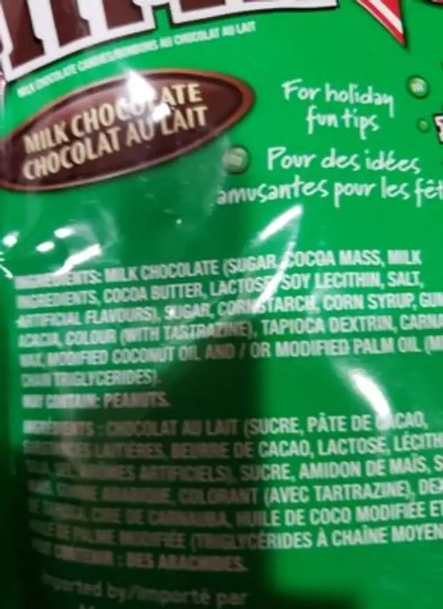 m&m milk chocolate ingredients label