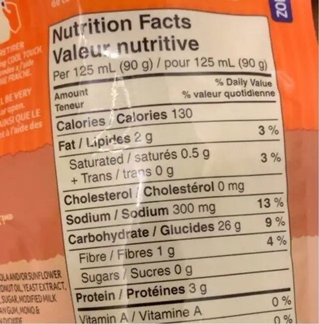 Saveur de beurre et ail nutrition facts table