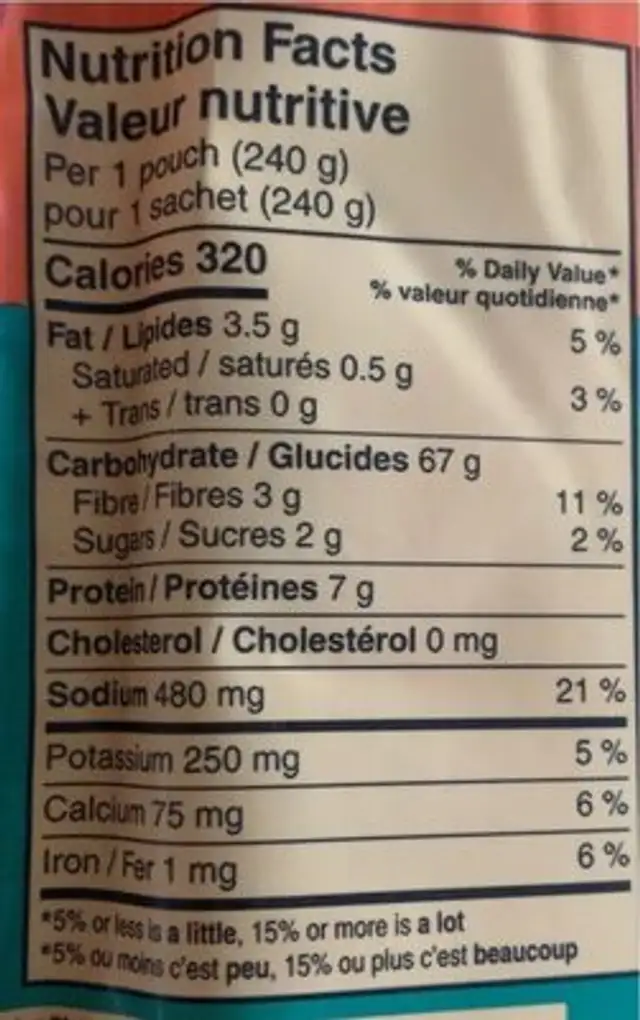 Sambala chili flavour nutrition facts table