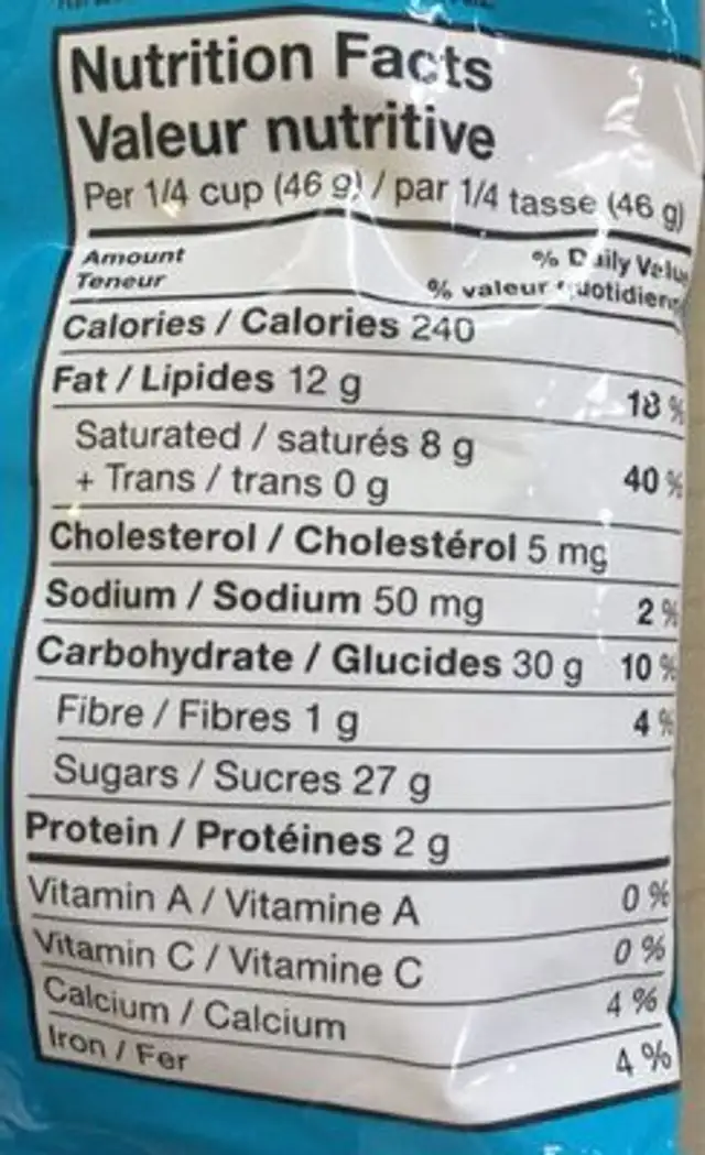 Tartinad aux noisettes nutrition facts table