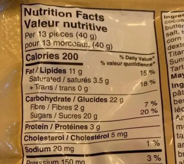 M&Ms amandes nutrition facts table