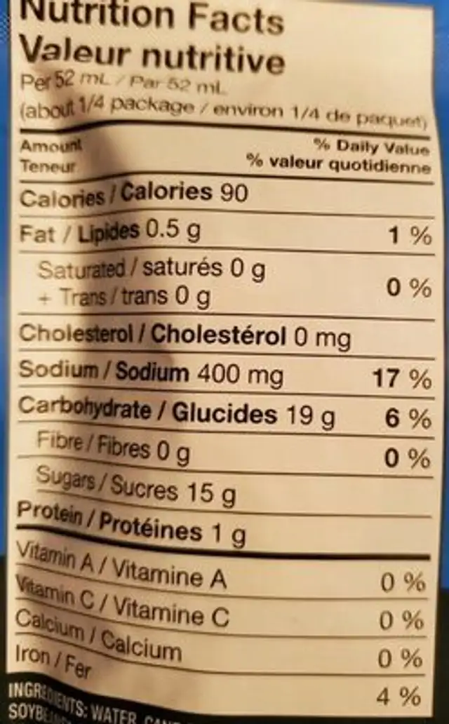 Teriyaki sésame et gingembre nutrition facts table