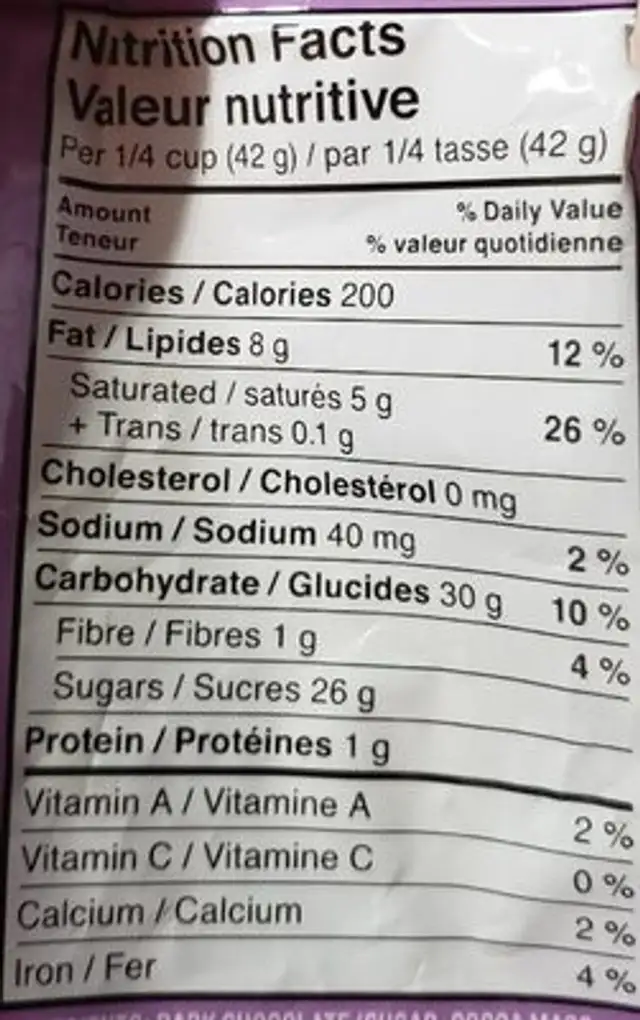 Fudge Brownie M&Ms nutrition facts table