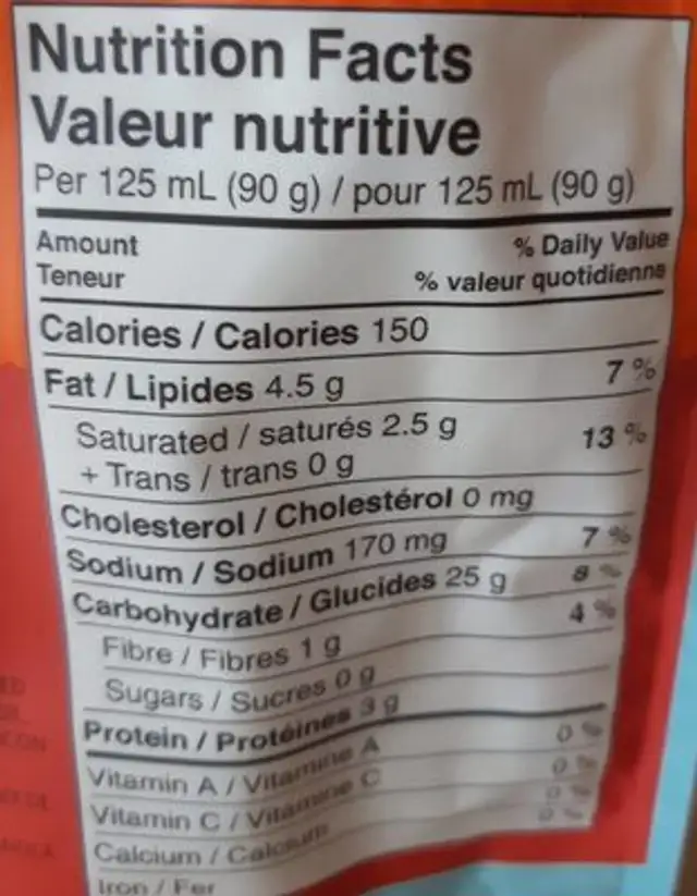 Bistro Express Basmati noix de coco, citronnelle et chili nutrition facts table