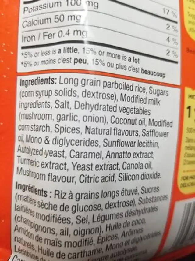 rice ingredients label