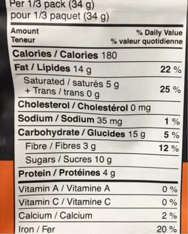 Kind bark nutrition facts table