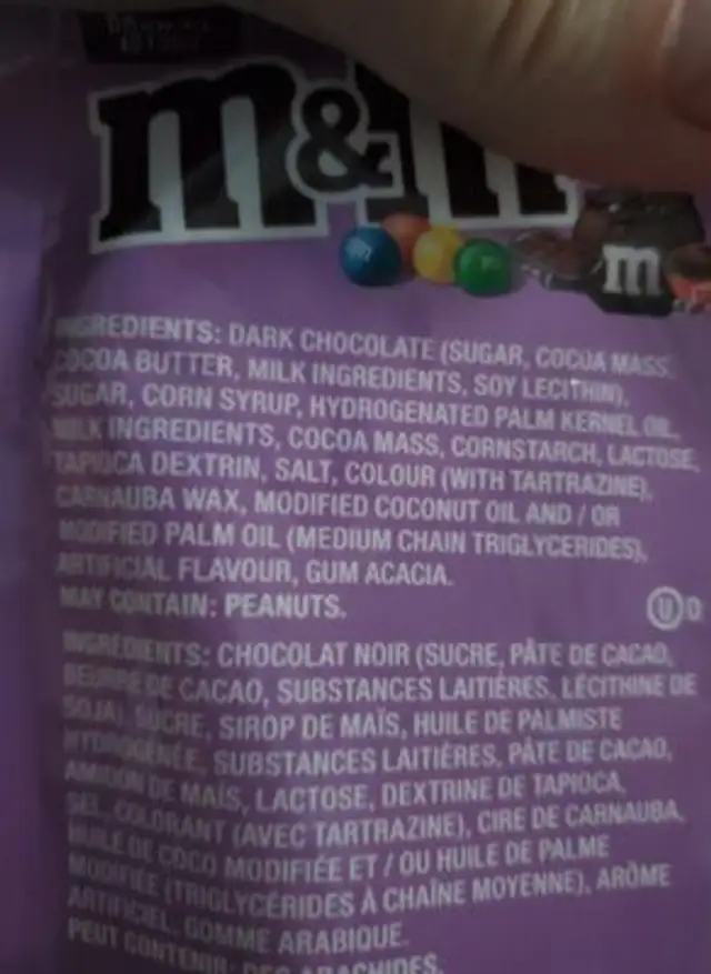 Brownie au fudge ingredients label