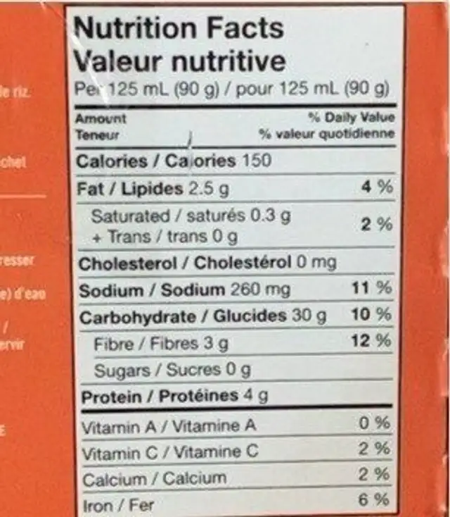 Quinoa and brown rice nutrition facts table