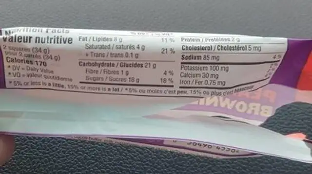 Peanut brownie nutrition facts table