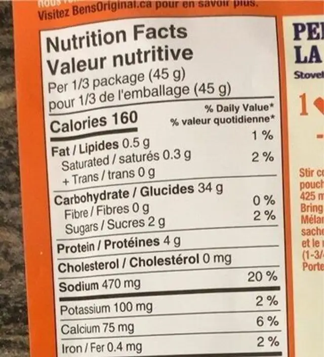 Homestyle chicken flavour and wild rice nutrition facts table