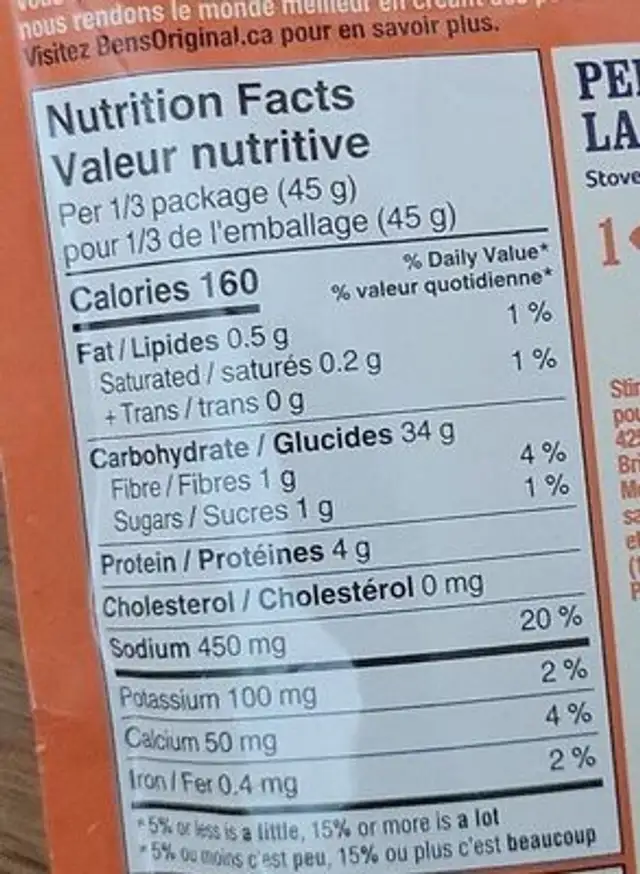 Riz frit style chinois nutrition facts table