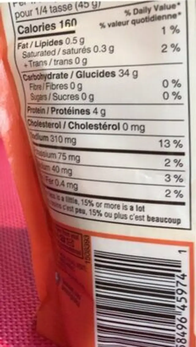 Riz avec aromes naturels ail et beurre nutrition facts table