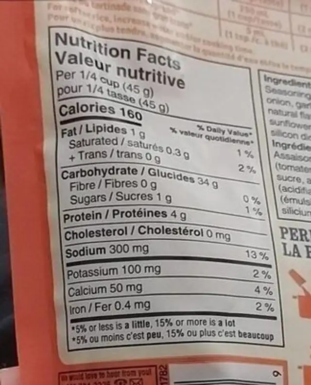 Nature sélection nutrition facts table