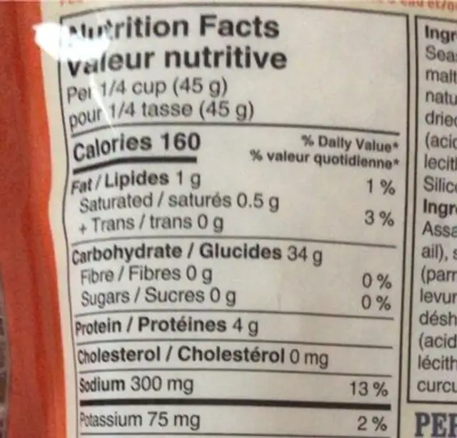 Riz avec aromes naturels de parmesan et beurre nutrition facts table