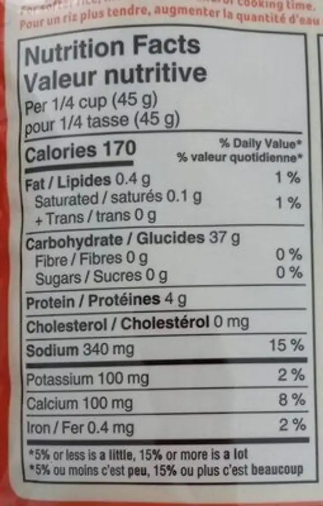 Riz poulet rôti et riz sauvage nutrition facts table