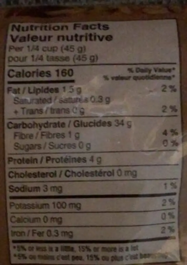 ben's original brown rice nutrition facts table