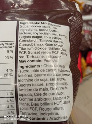 Milk Chocolate ingredients label