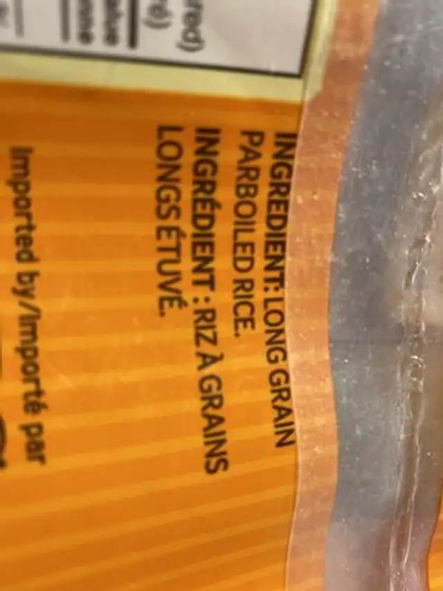 Riz a long grains ingredients label