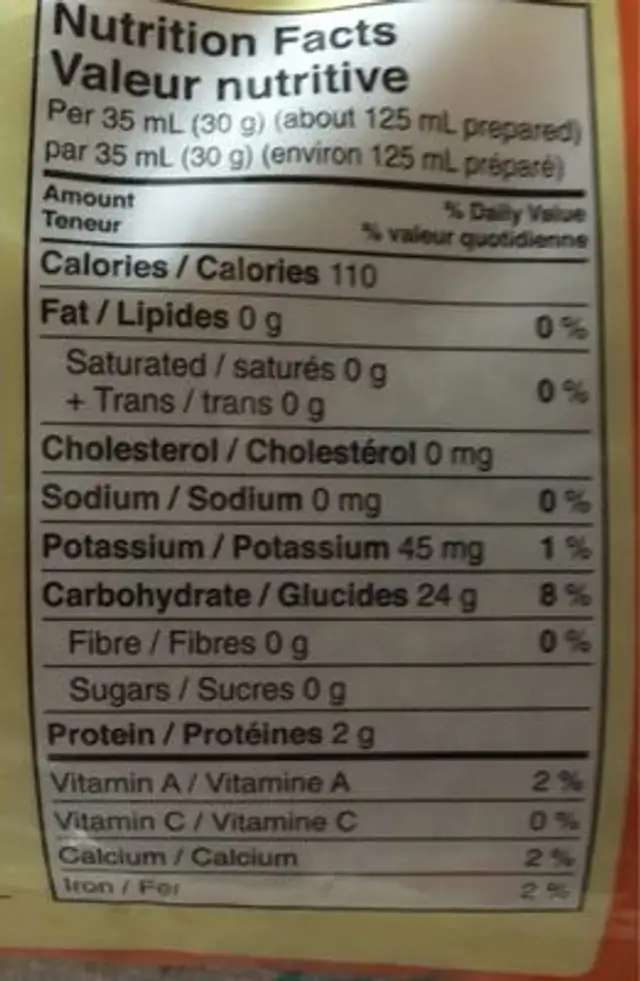Riz a long grains nutrition facts table