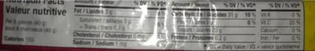 Starburst nutrition facts table