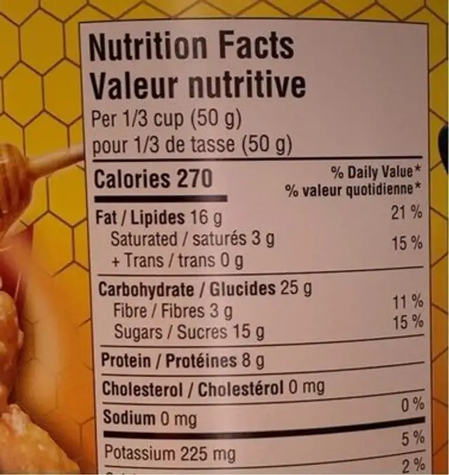 Arachides rôties au miel nutrition facts table