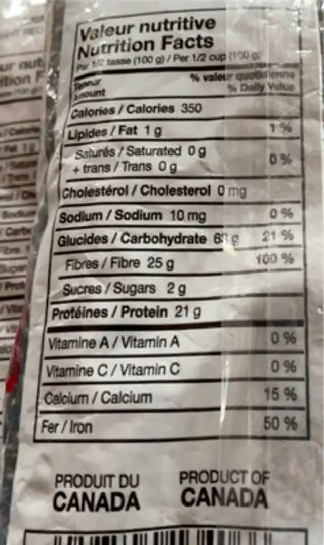 Haricots tortues noires nutrition facts table