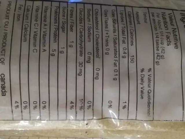 Semoule de durum nutrition facts table